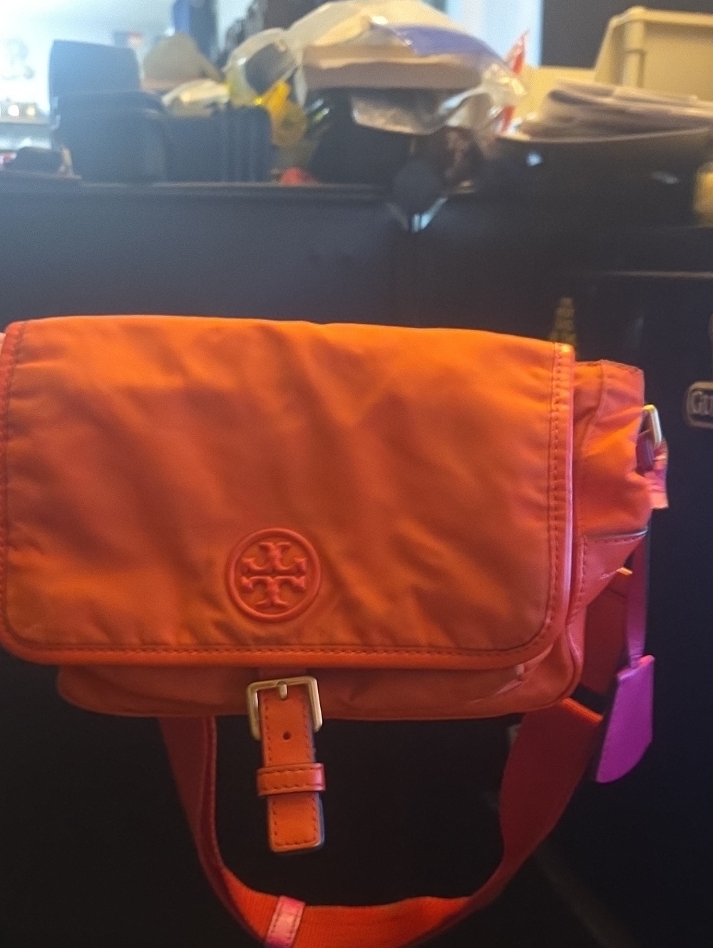 Tory Burch Bright Orange Nylon Messenger Crossbody